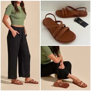 Olukai Tiare Leather Strappy Sandals Minimalist Neutral in Fox Brown Size 9 NWT